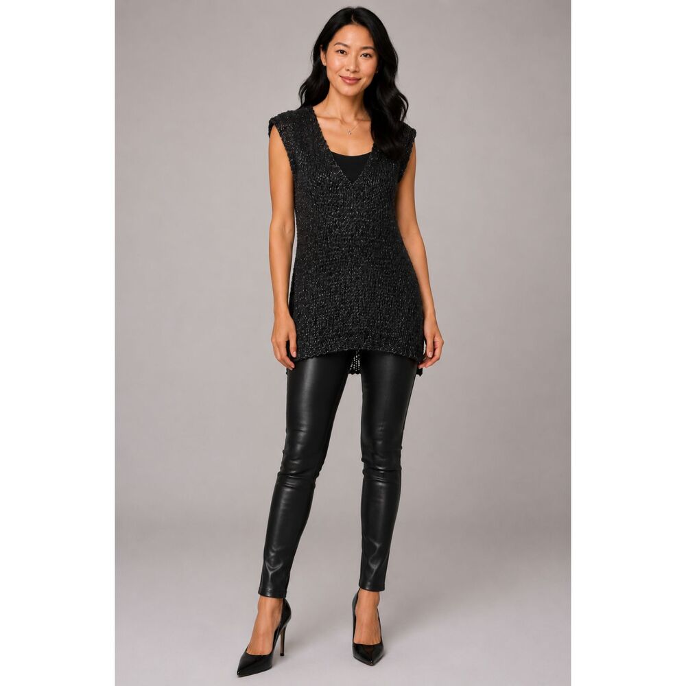 Free People Billie Vegan Leather Open Weave Tunic Black Size S